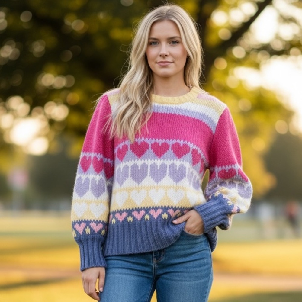 LoveShackFancy Shirelle Alpaca Blend Heart Sweater in Pink Icing Size S